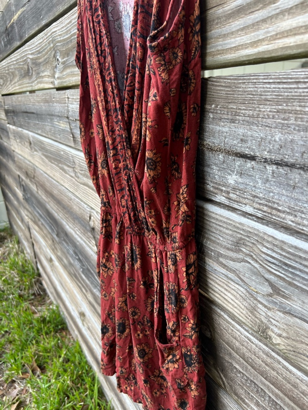 Mossimo Boho Rust Sunflower Floral Print Romper Medium Pockets Whimsy Fairycore - Picture 14 of 15